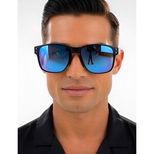 Polarized Sunglasses Men Driving Fishing Square Frame Blue Mirror‎ Lens Gafas
